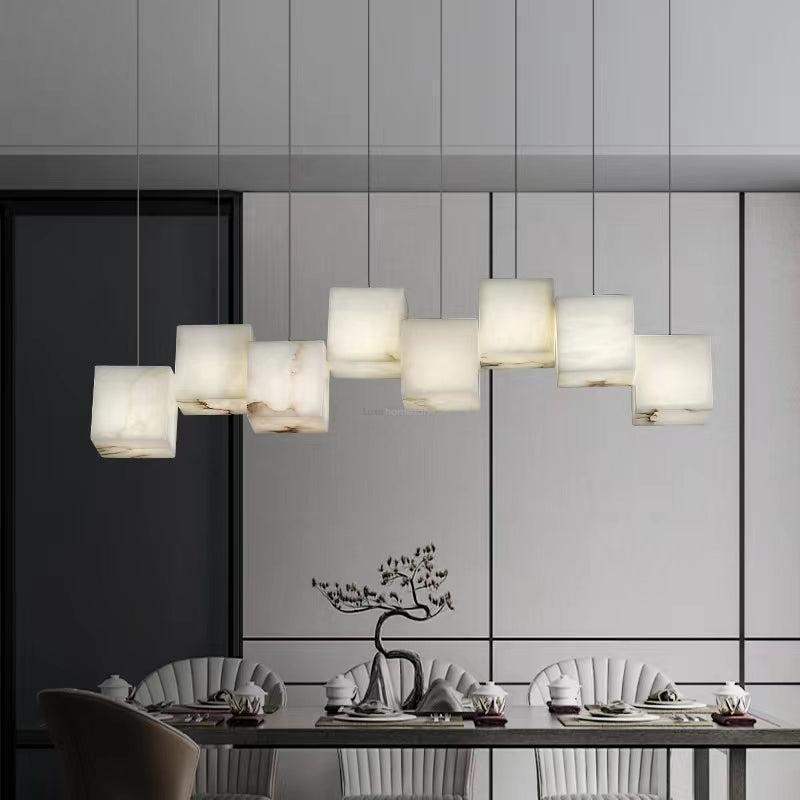 Alabaster Box Linear Chandelier - 6 heads L 28.3" x W 4.7"x H 78.7" / L 72cm x W 12cm x H 200cmWhite - Manor Lights