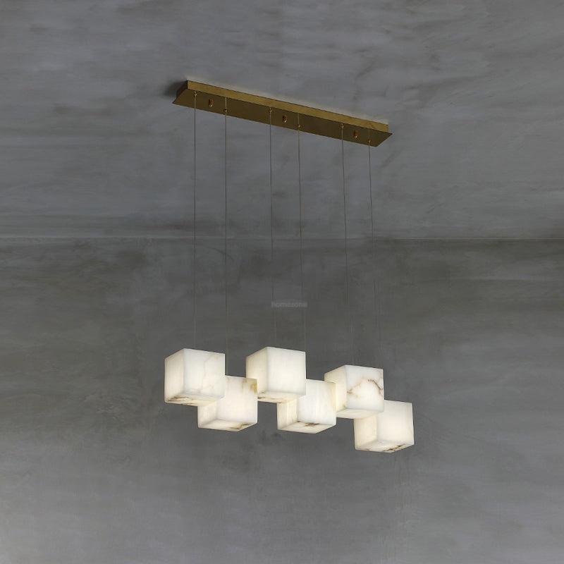 Alabaster Box Linear Chandelier - 6 heads L 28.3" x W 4.7"x H 78.7" / L 72cm x W 12cm x H 200cmWhite - Manor Lights