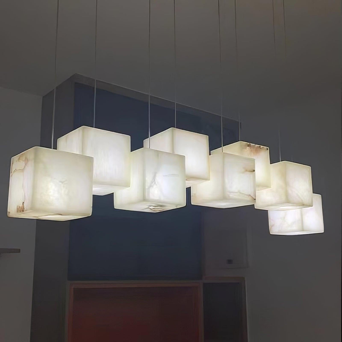Alabaster Box Linear Chandelier - 6 heads L 28.3" x W 4.7"x H 78.7" / L 72cm x W 12cm x H 200cmWhite - Manor Lights
