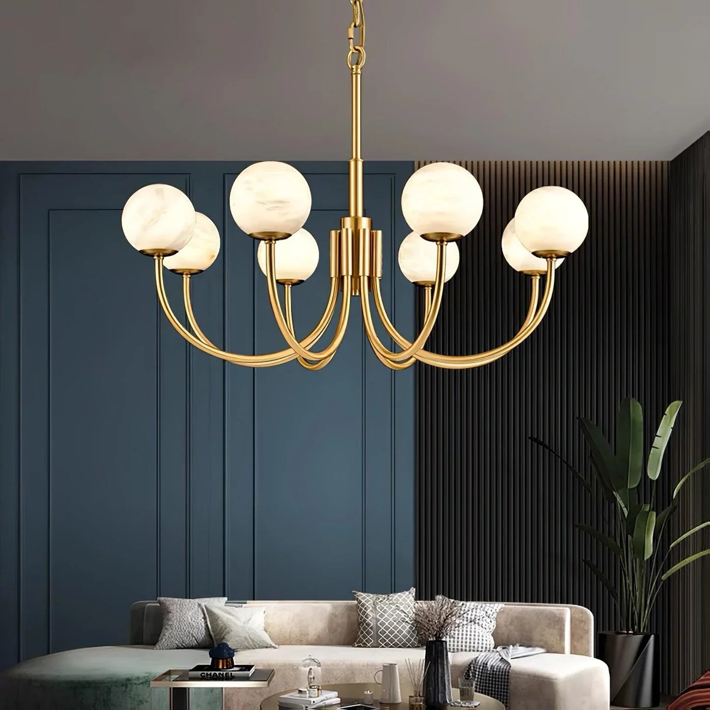 Alabaster Brass Chandelier 25.6" 31.5"