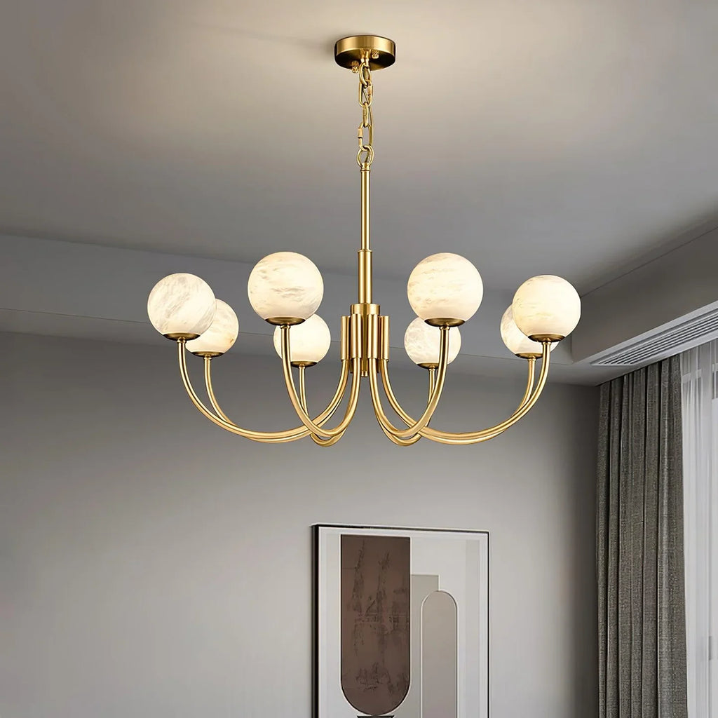 Alabaster Brass Chandelier 25.6" 31.5"