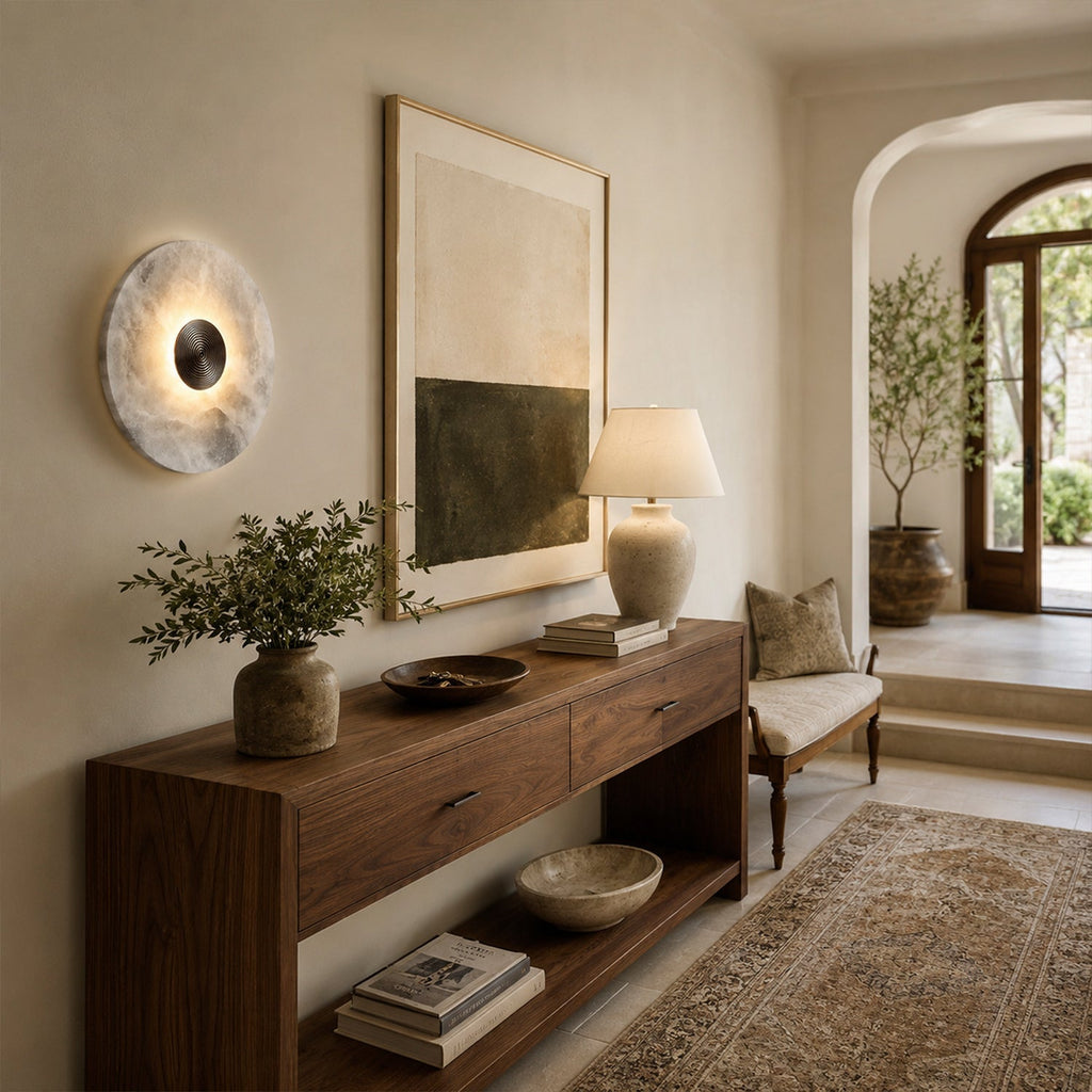 Alabaster Disc Flush Mount Wall Sconce