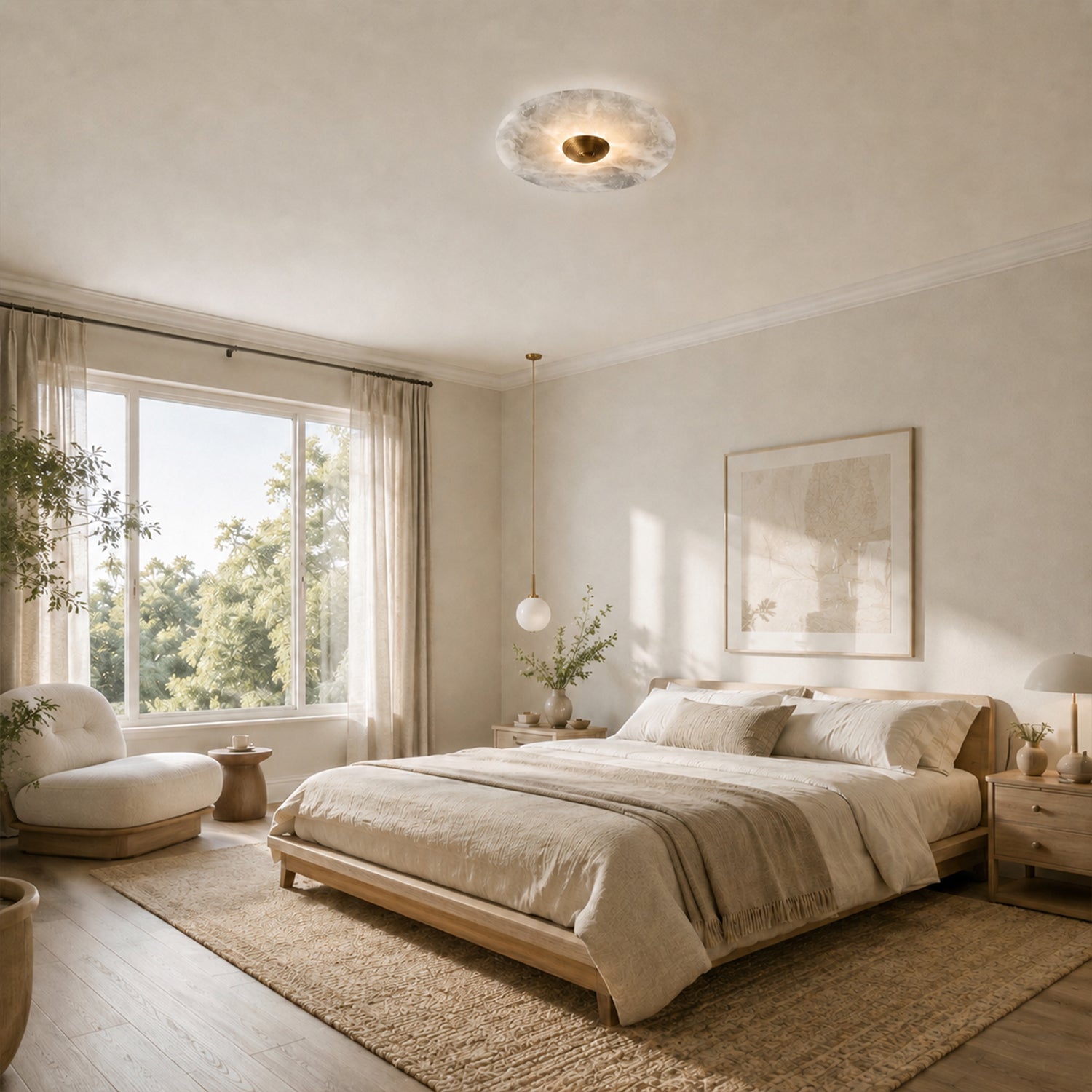 Alabaster Disc Flush Mount Wall Sconce