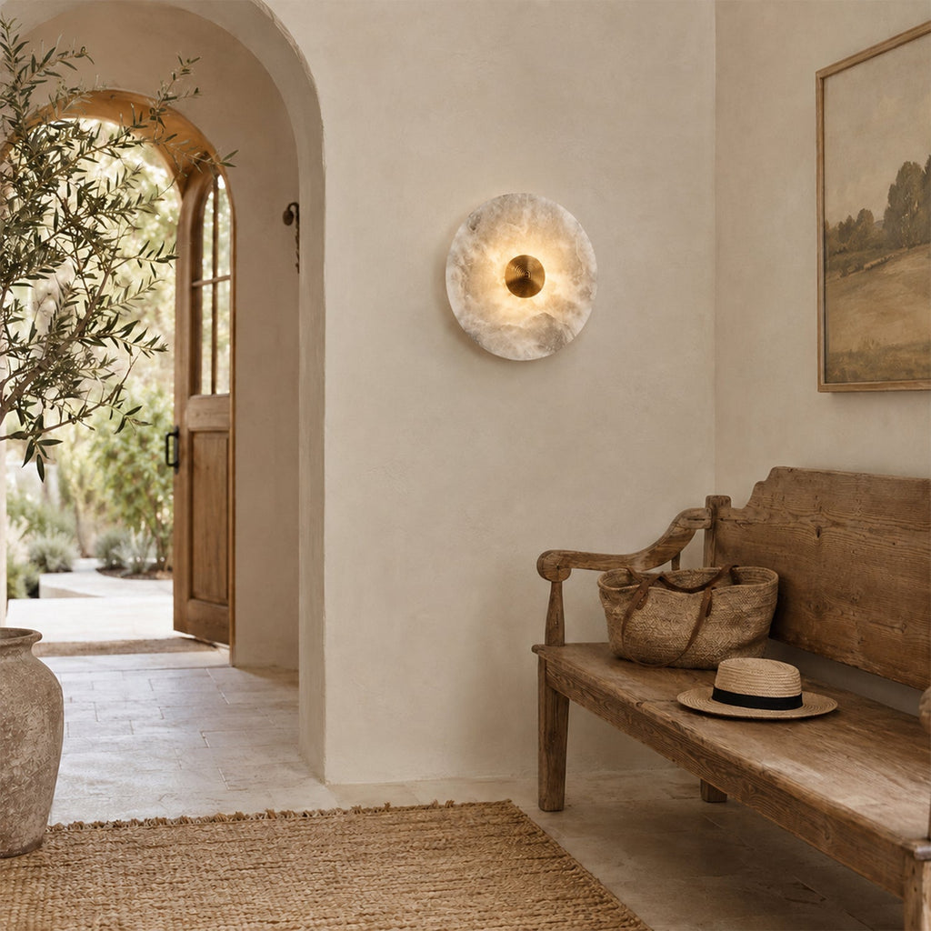 Alabaster Disc Flush Mount Wall Sconce