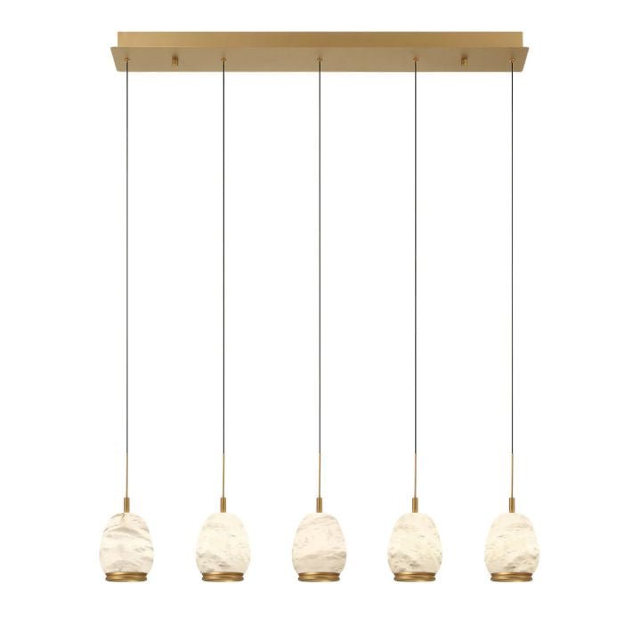 Alabaster Linear LED Chandelier - Antique Brass5 LightJecanoli