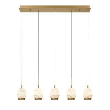 Alabaster Linear LED Chandelier - Antique Brass5 LightJecanoli