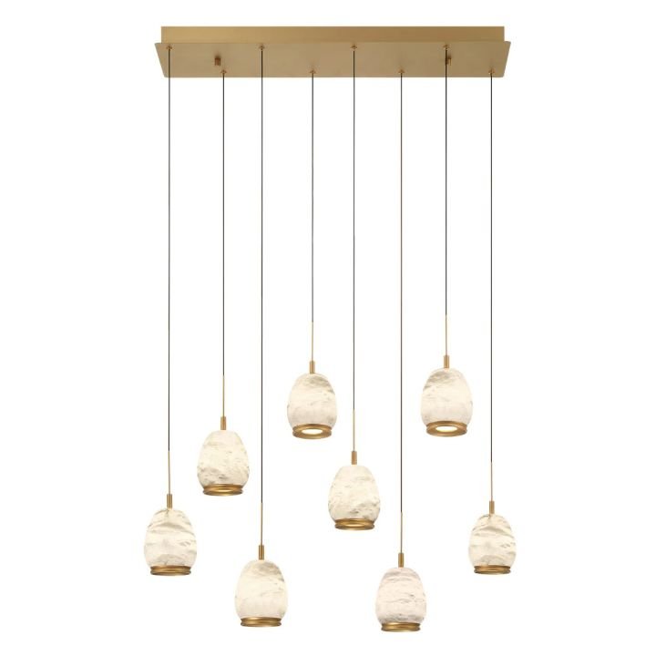 Alabaster Linear LED Chandelier - Antique Brass8 LightJecanoli