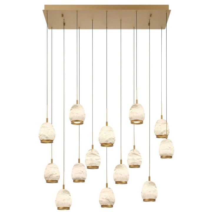 Alabaster Linear LED Chandelier - Antique Brass14 LightJecanoli