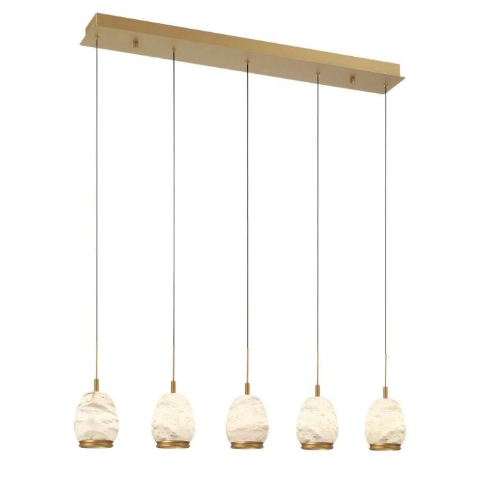 Alabaster Linear LED Chandelier - Antique Brass5 LightJecanoli