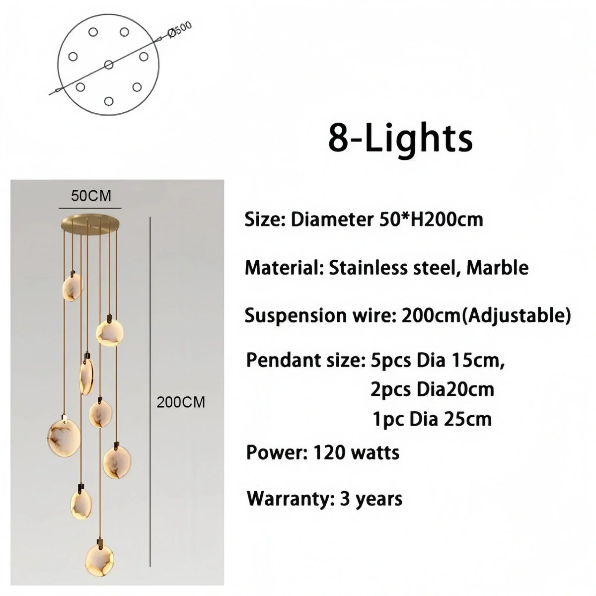 Alabaster Long Staircase Chandelier 5 styles - 15 LightsBlushlighting