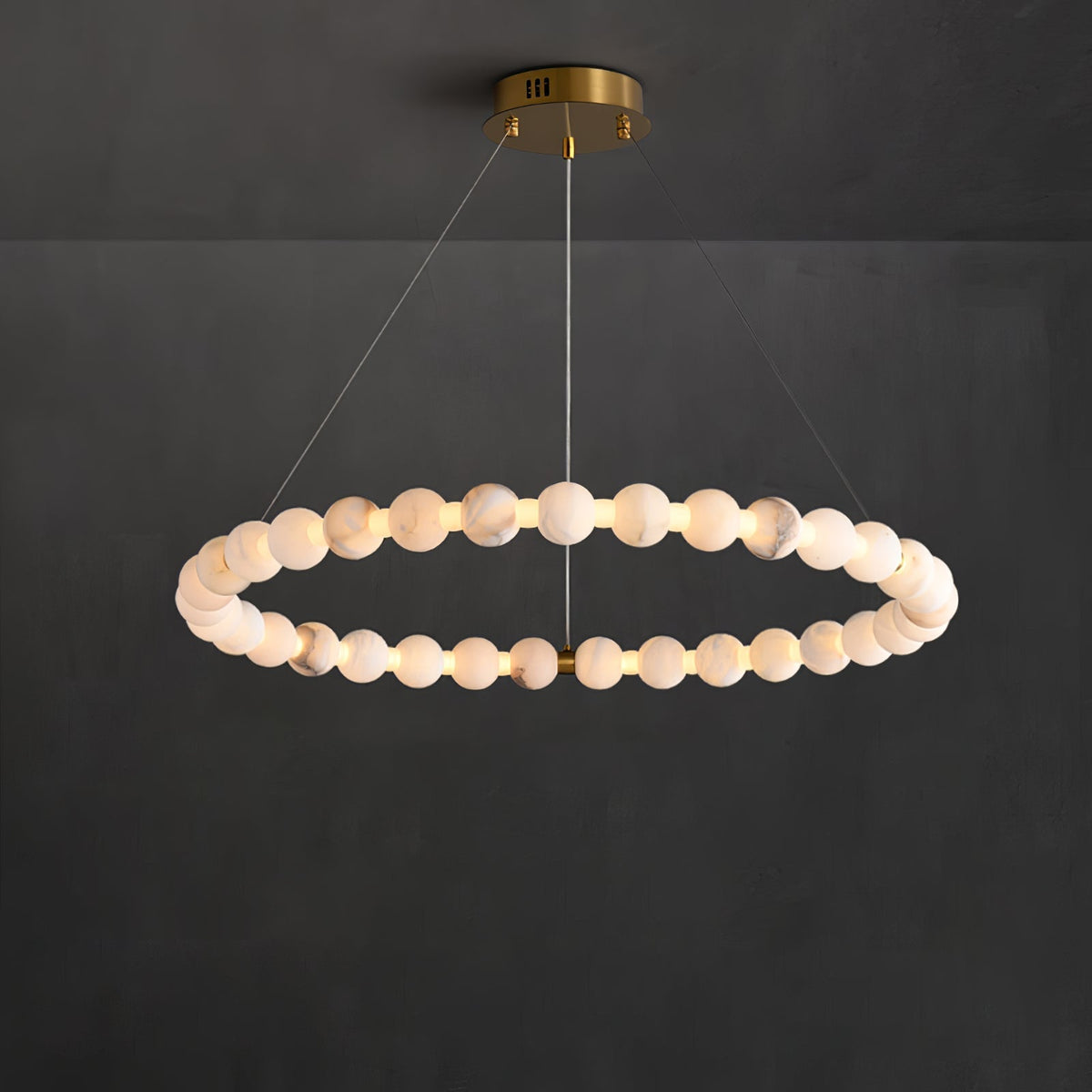 Alabaster Orb Ring Chandelier - ∅ 31.5″ x H 2.4″Gold & WhiteWarm Light-Jecanoli