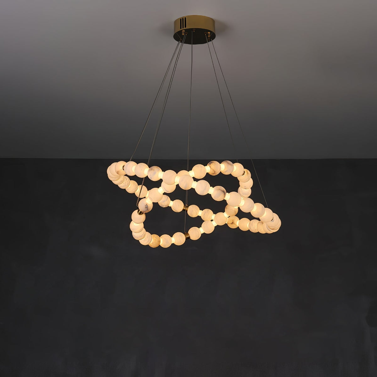 Alabaster Orb Ring Chandelier - ∅ 31.5″ x H 2.4″Gold & WhiteWarm Light-Jecanoli