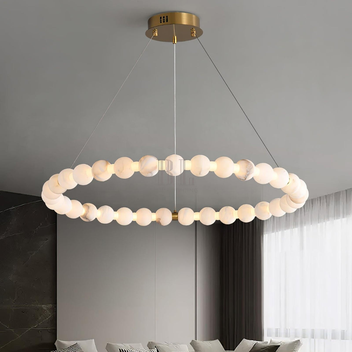 Alabaster Orb Ring Chandelier - ∅ 23.6″ x H 2.4″Gold & WhiteWarm Light-Jecanoli