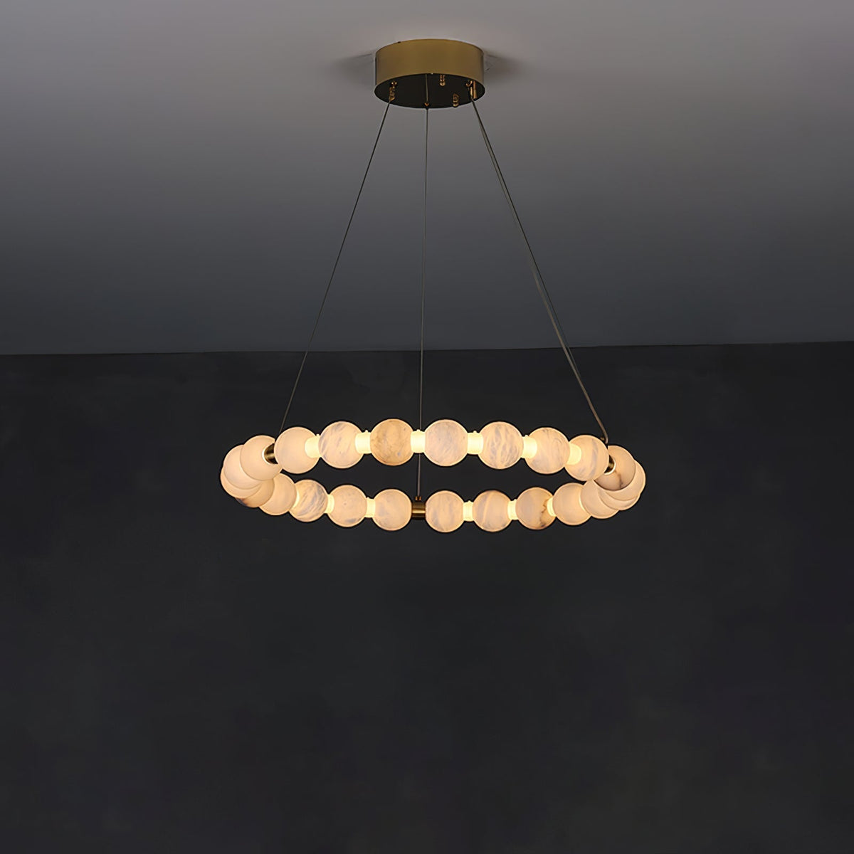 Alabaster Orb Ring Chandelier - ∅ 31.5″ x H 2.4″Gold & WhiteWarm Light-Jecanoli