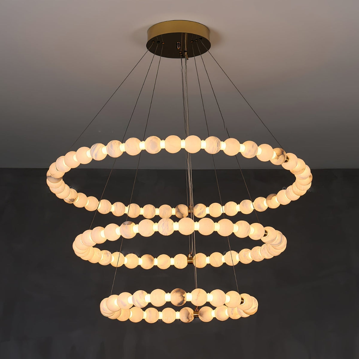 Alabaster Orb Ring Chandelier - 23.6″ + 31.5″ + 39.4″Gold & WhiteWarm Light-Jecanoli