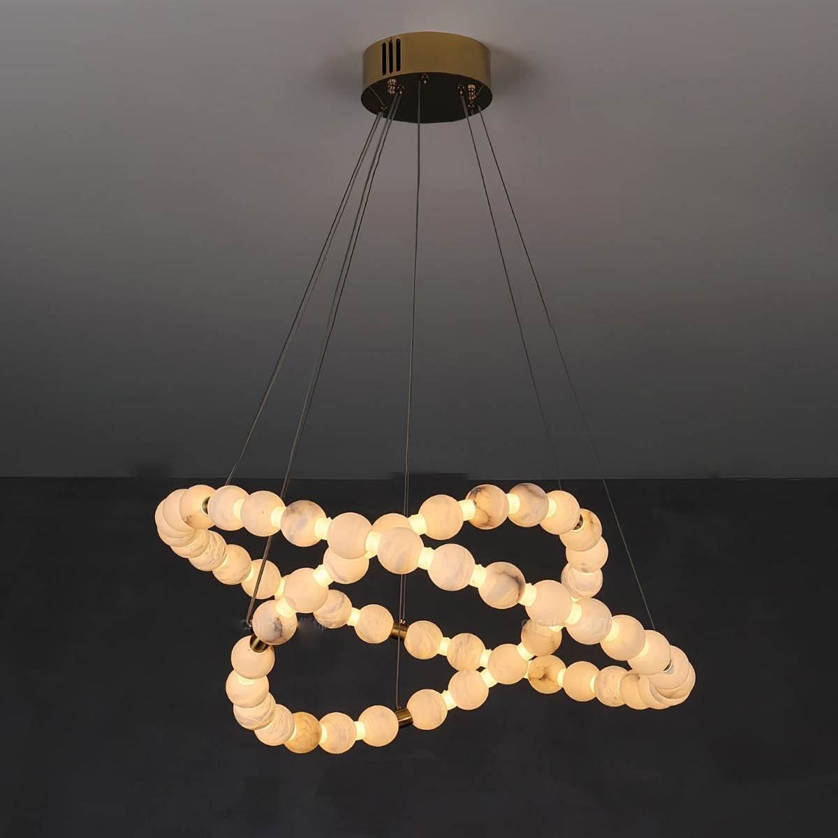 Alabaster Orb Ring Chandelier - 23.6″ + 39.4″Gold & WhiteWarm Light-Jecanoli