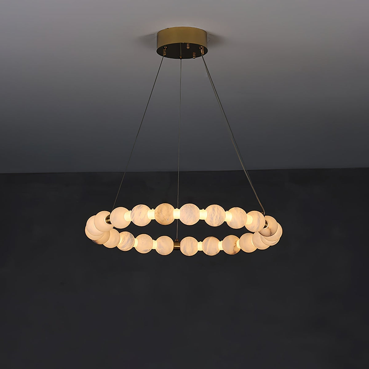 Alabaster Orb Ring Chandelier - ∅ 23.6″ x H 2.4″Gold & WhiteWarm Light-Jecanoli