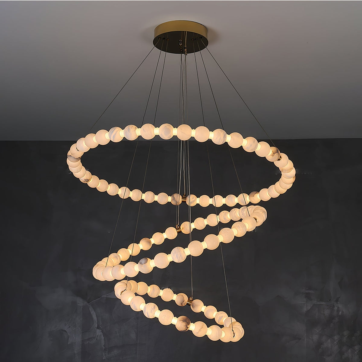 Alabaster Orb Ring Chandelier - ∅ 23.6″ x H 2.4″Gold & WhiteWarm Light-Jecanoli