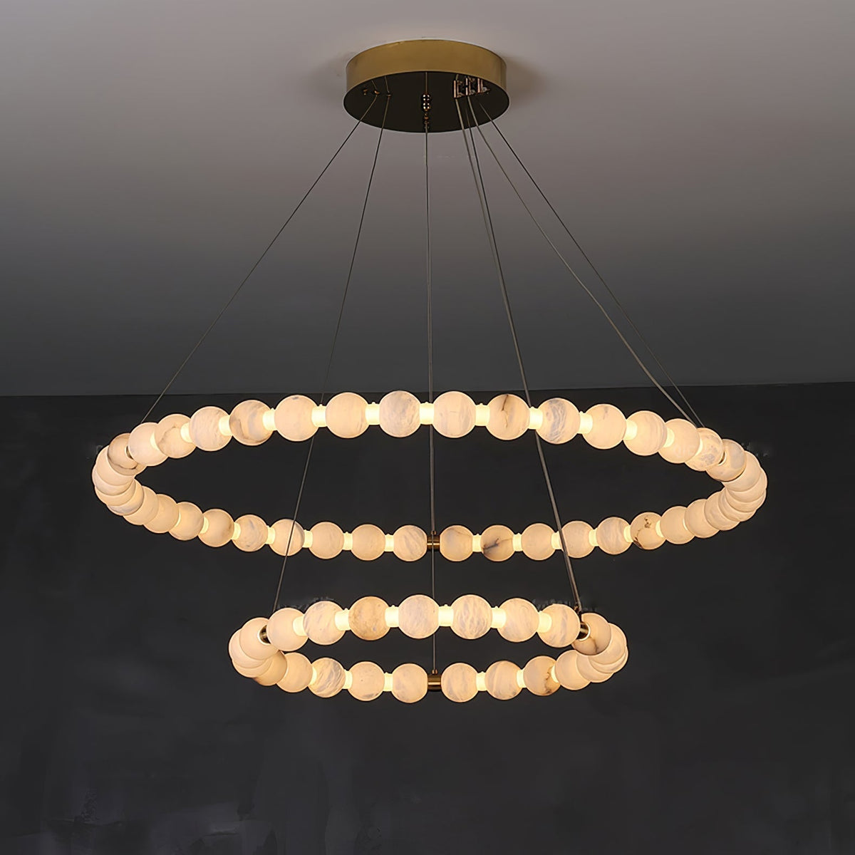 Alabaster Orb Ring Chandelier - 23.6″ + 39.4″Gold & WhiteWarm Light-Jecanoli