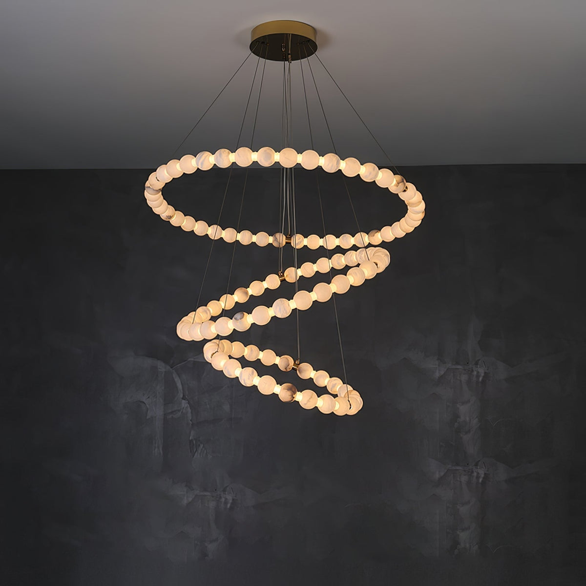 Alabaster Orb Ring Chandelier - ∅ 23.6″ x H 2.4″Gold & WhiteWarm Light-Jecanoli