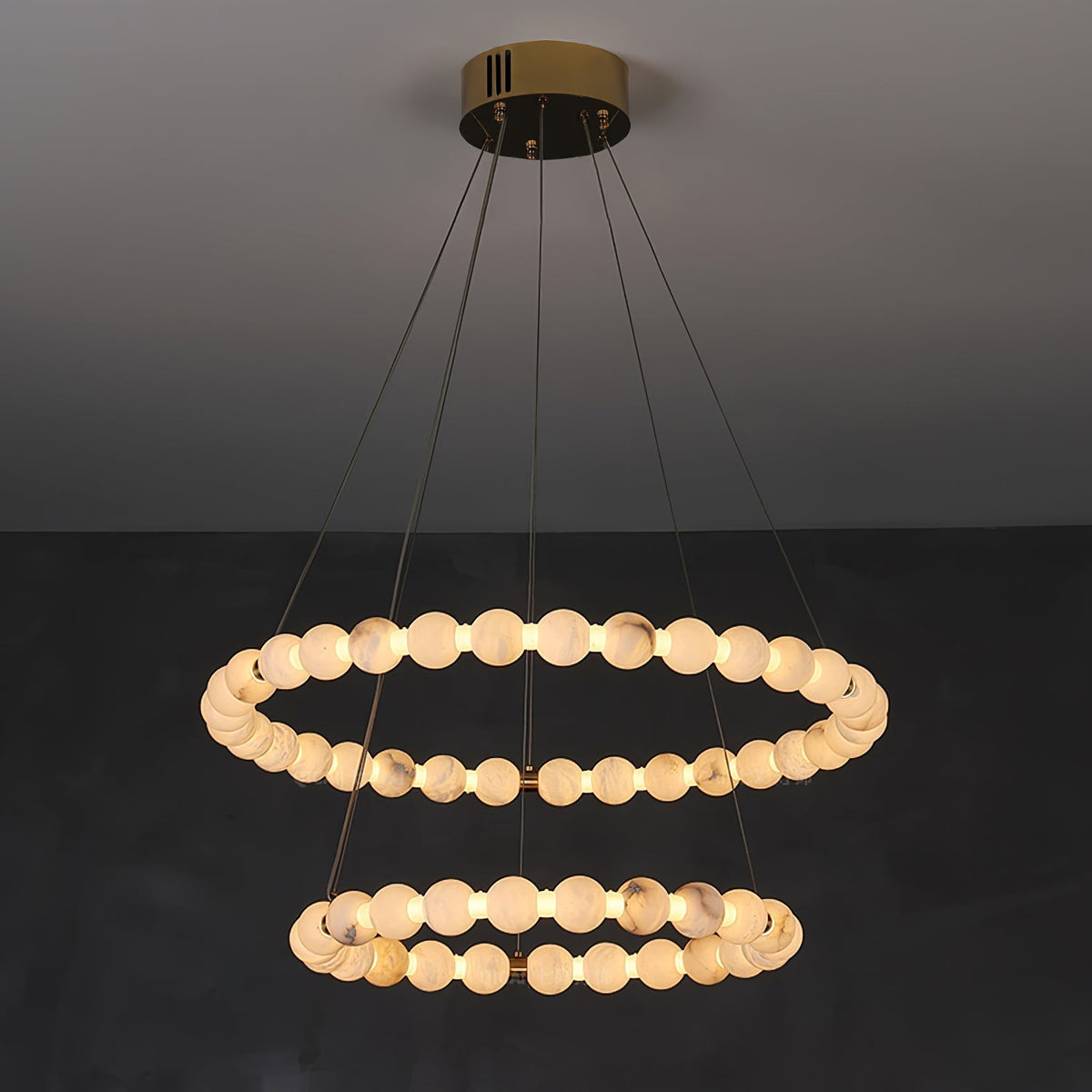 Alabaster Orb Ring Chandelier - 23.6″ + 31.5″Gold & WhiteWarm Light-Jecanoli