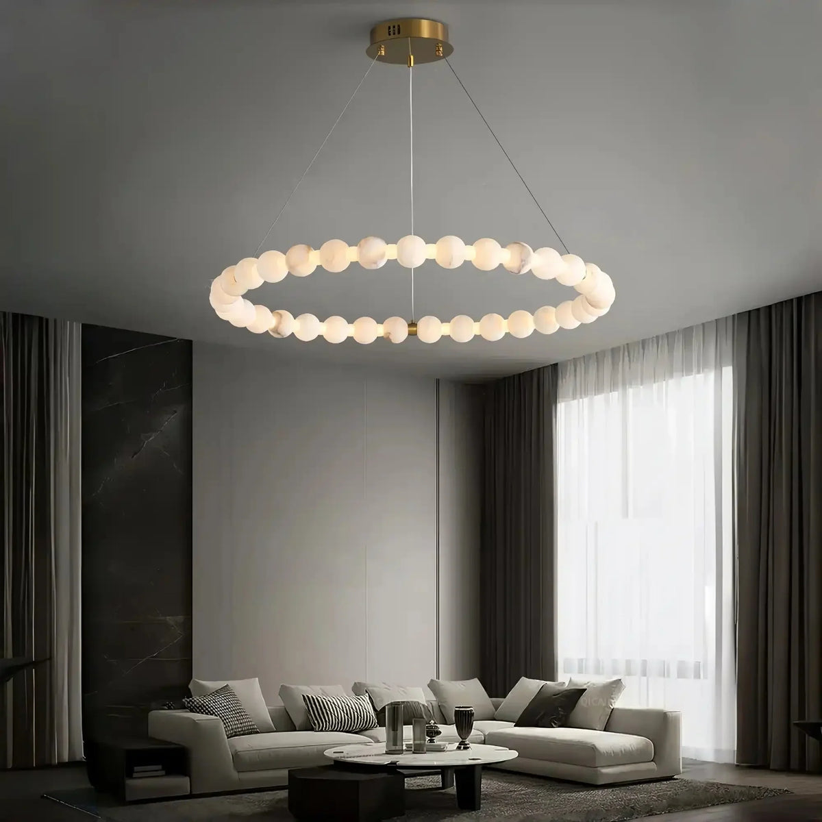 Alabaster Orb Ring Chandelier - ∅ 23.6″ x H 2.4″Gold & WhiteWarm Light-Jecanoli