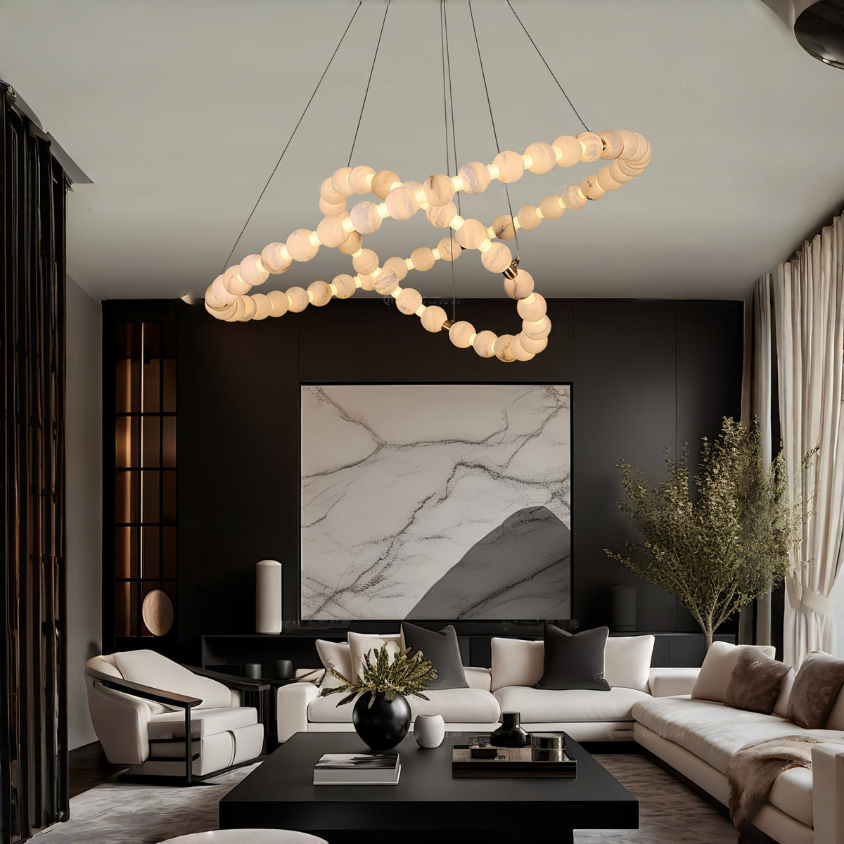 Alabaster Orb Ring Chandelier - ∅ 31.5″ x H 2.4″Gold & WhiteWarm Light-Jecanoli