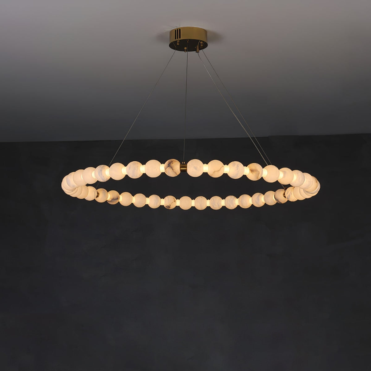Alabaster Orb Ring Chandelier - ∅ 31.5″ x H 2.4″Gold & WhiteWarm Light-Jecanoli