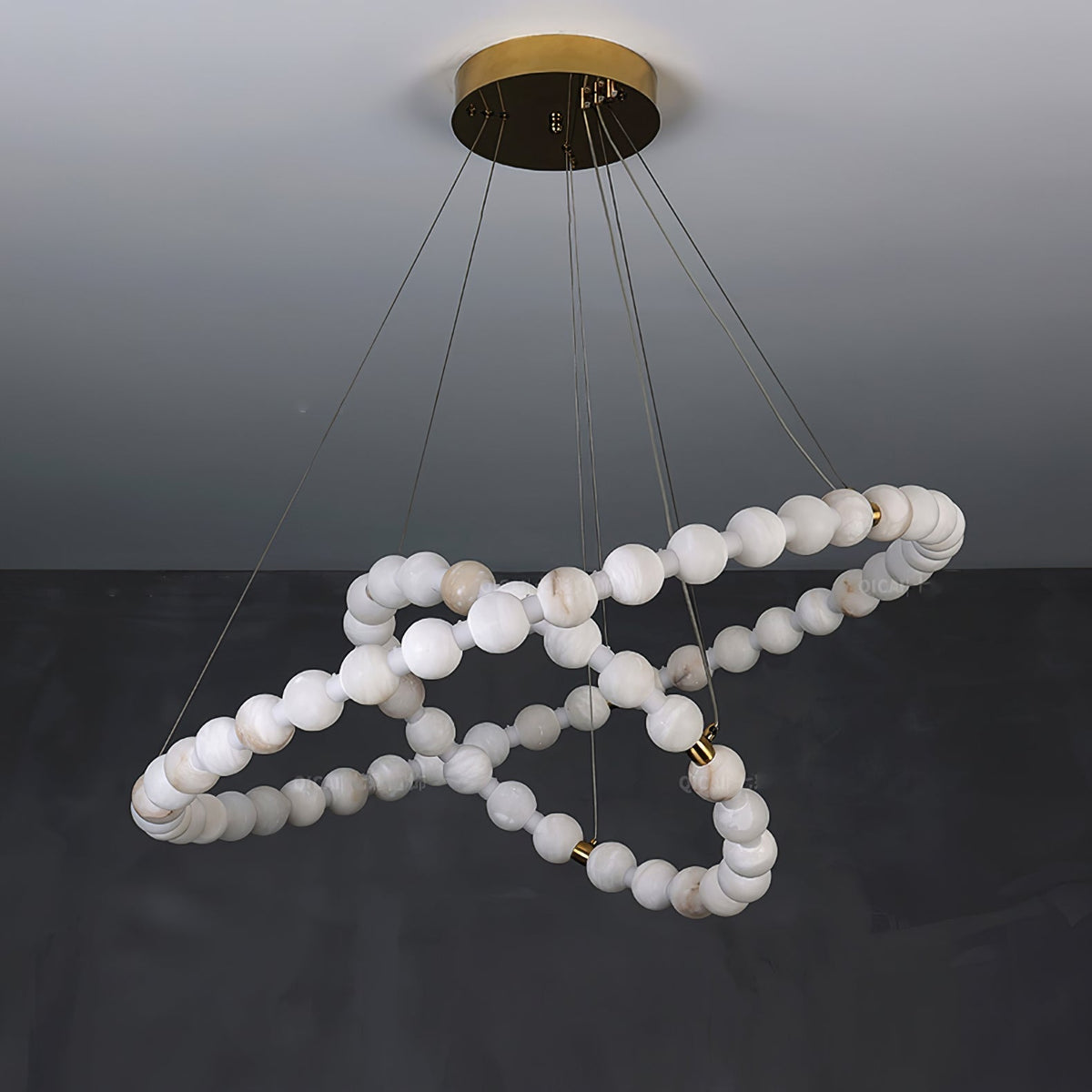 Alabaster Orb Ring Chandelier - 23.6″ + 31.5″ + 39.4″Gold & WhiteWarm Light-Jecanoli