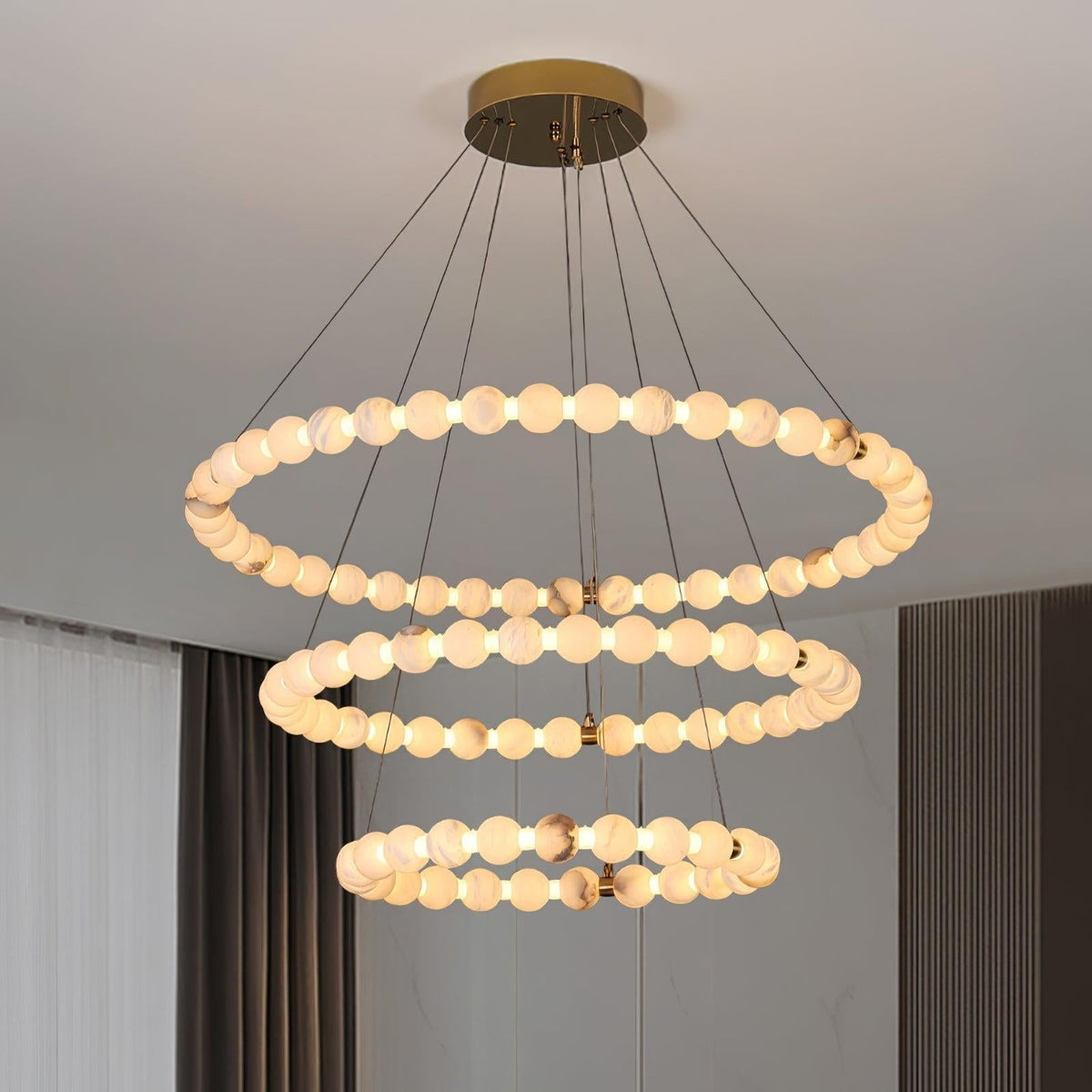 Alabaster Orb Ring Chandelier - ∅ 23.6″ x H 2.4″Gold & WhiteWarm Light-Jecanoli