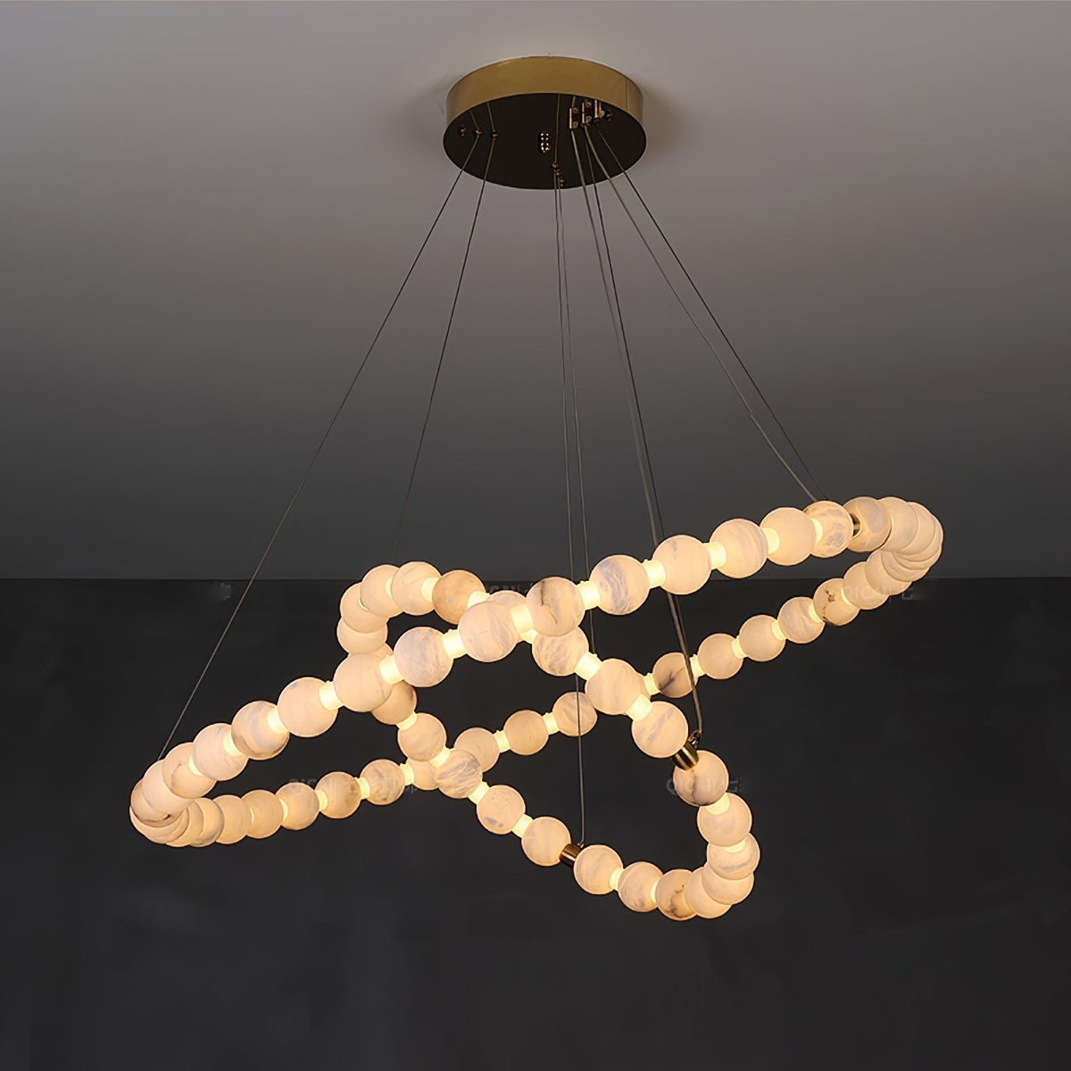 Alabaster Orb Ring Chandelier - 23.6″ + 31.5″ + 39.4″Gold & WhiteWarm Light-Jecanoli