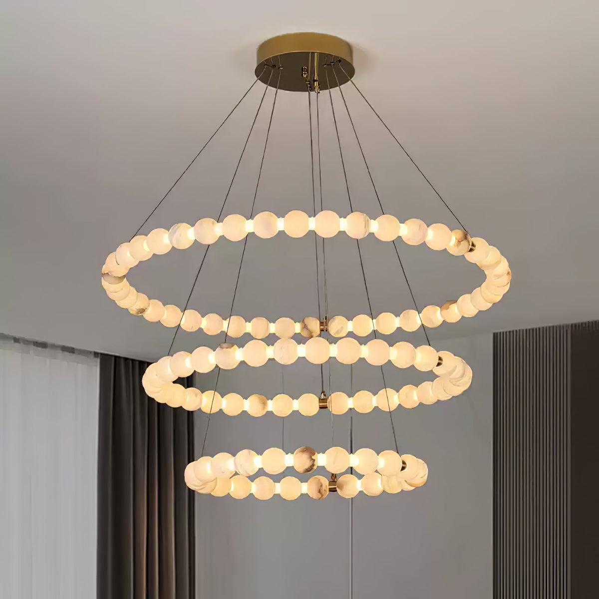 Alabaster Orb Ring Chandelier - ∅ 23.6″ x H 2.4″Gold & WhiteWarm Light-Jecanoli