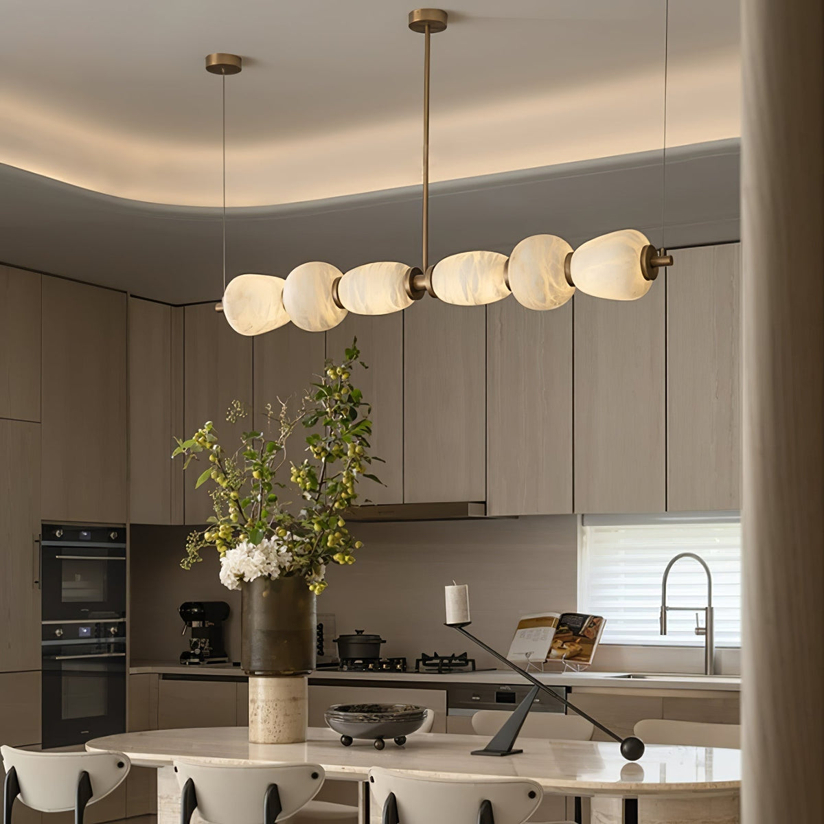 Alabaster Pebble Linear Chandelier - 60'' CustomizedGold & WhiteWarm LightJecanoli