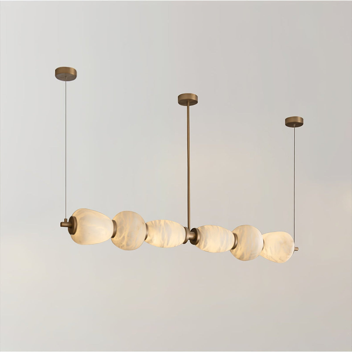 Alabaster Pebble Linear Chandelier - L 53.1″ x W 5.5″ x H 59.1″Gold & WhiteWarm LightJecanoli