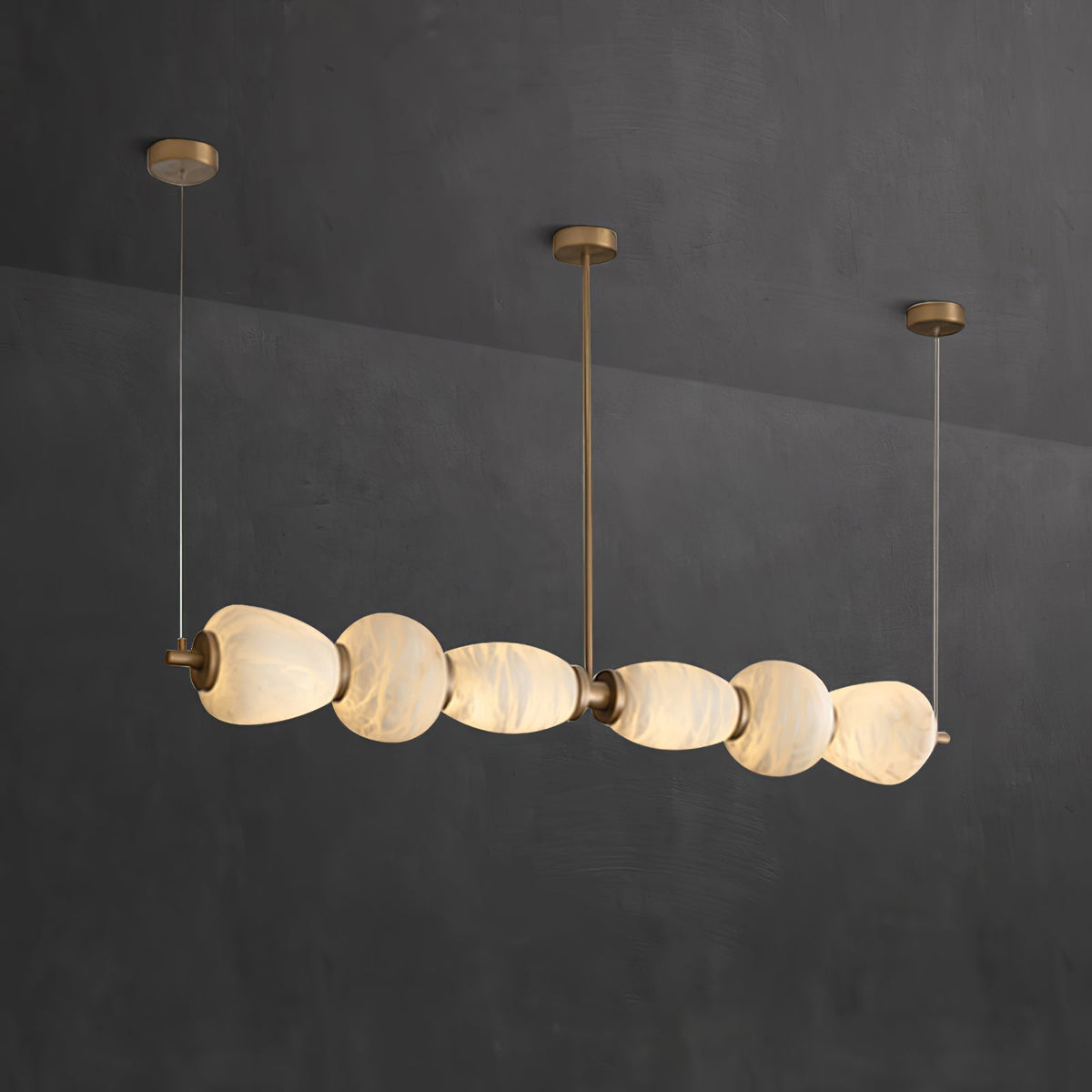 Alabaster Pebble Linear Chandelier - L 53.1″ x W 5.5″ x H 59.1″Gold & WhiteWarm LightJecanoli