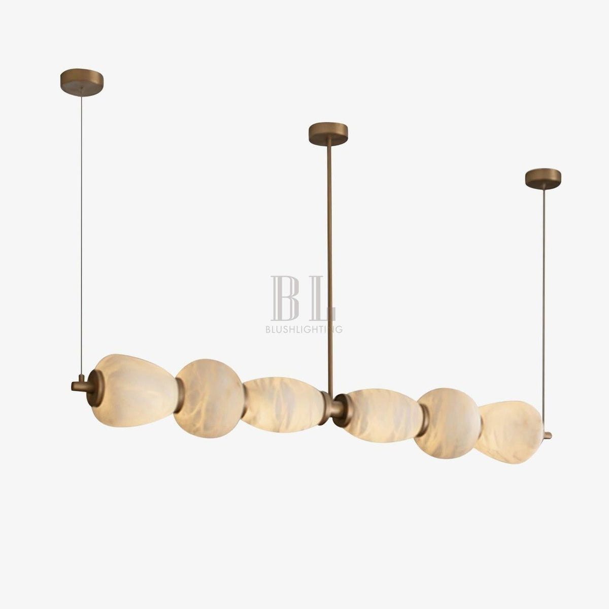 Alabaster Pebble Linear Chandelier - L 53.1″ x W 5.5″ x H 59.1″Gold & WhiteWarm LightJecanoli