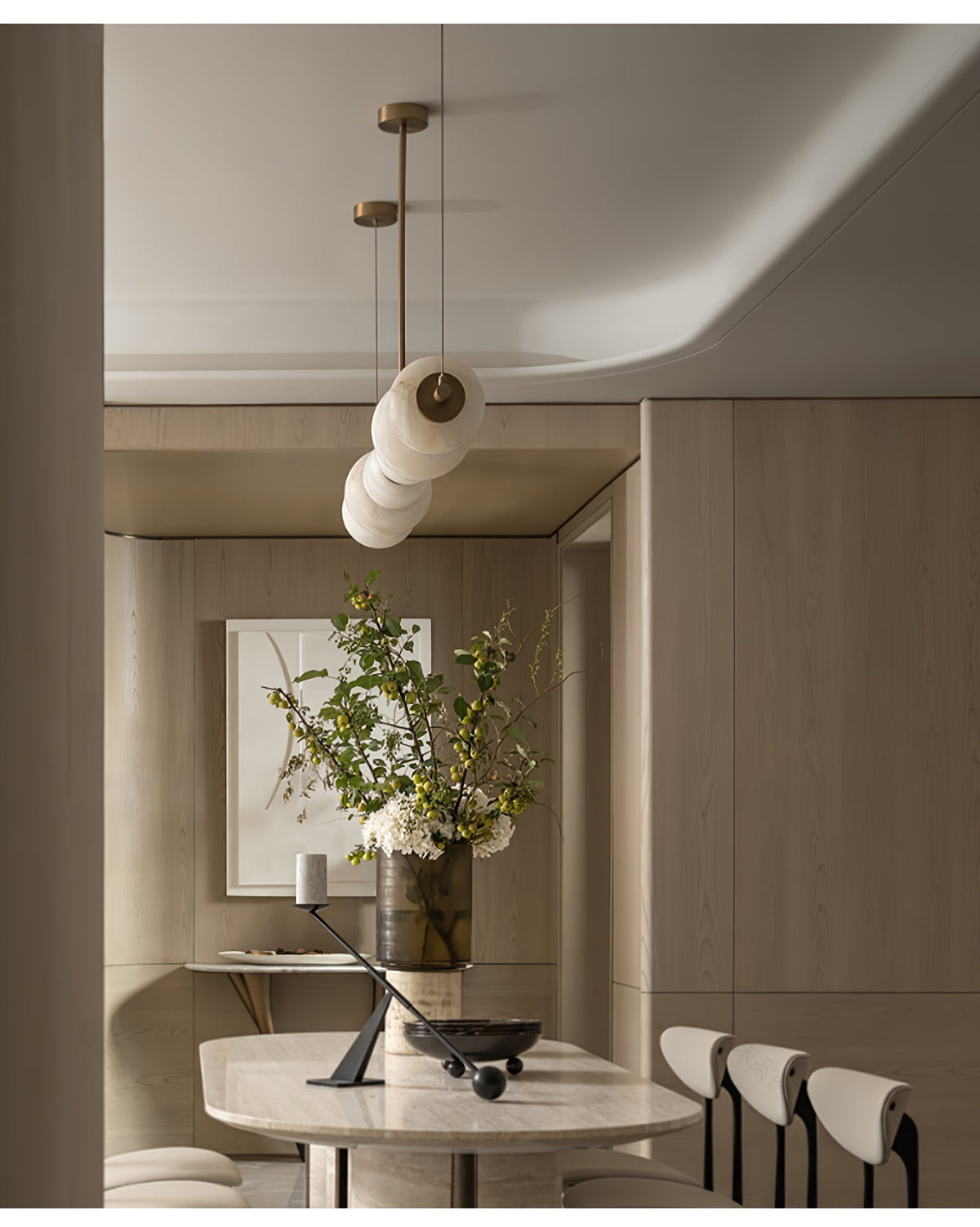 Alabaster Pebble Linear Chandelier - L 53.1″ x W 5.5″ x H 59.1″Gold & WhiteWarm LightJecanoli