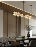 Alabaster Pebble Linear Chandelier - L 53.1″ x W 5.5″ x H 59.1″Gold & WhiteWarm LightJecanoli