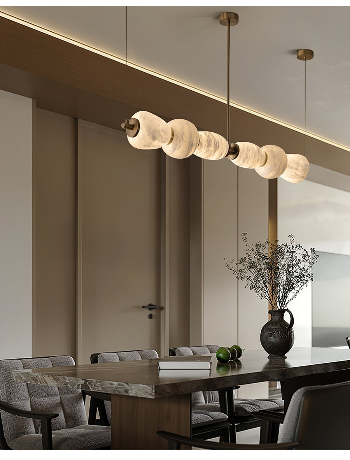 Alabaster Pebble Linear Chandelier - L 53.1″ x W 5.5″ x H 59.1″Gold & WhiteWarm LightJecanoli