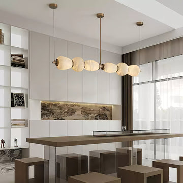 Alabaster Pebble Linear Chandelier - L 53.1″ x W 5.5″ x H 59.1″Gold & WhiteWarm LightJecanoli