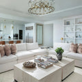 Amaya Round Chandelier 5/7-Light styled in a modern bedroom