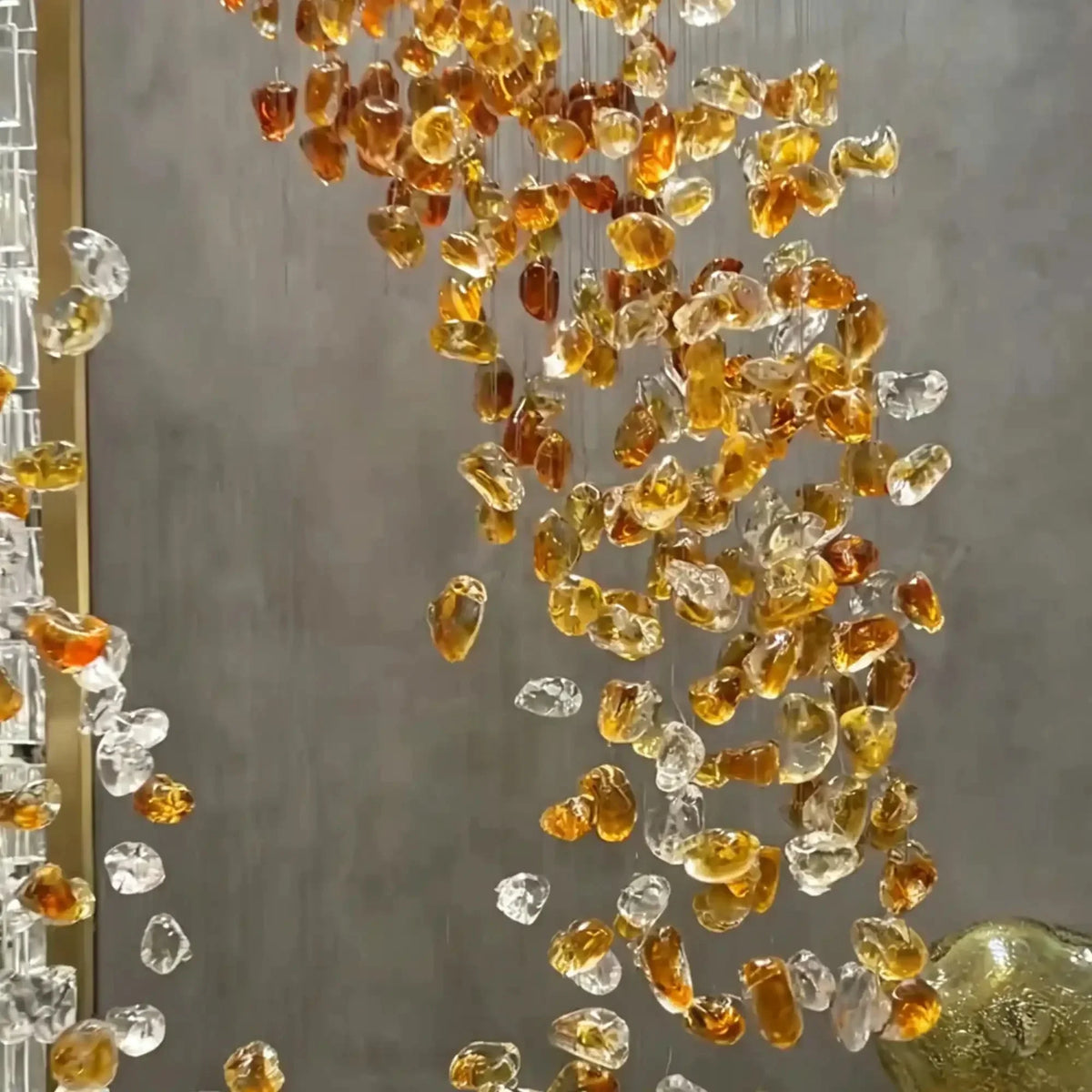 Amber Art Glass Spiral Chandelier for Staircase & High Ceiling Foyer - D39.4"*H118.5"(D100cm*H301cm)Warm LightJecanoli