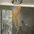 Amber Art Glass Spiral Chandelier for Staircase & High Ceiling Foyer - D39.4