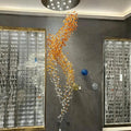 Amber Art Glass Spiral Chandelier for Staircase & High Ceiling Foyer - D39.4