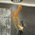 Amber Art Glass Spiral Chandelier for Staircase & High Ceiling Foyer - D39.4
