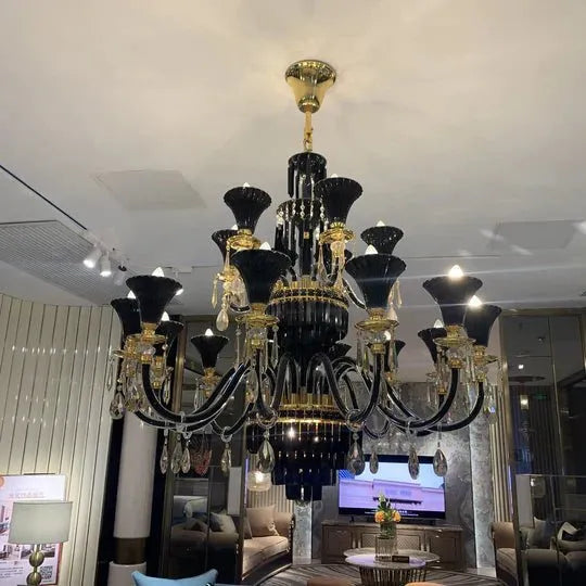American Traditional Branch Crystal Chandelier with Candle Design in Black and Gold - 10 Lights:D33.5"*H23.6"Warm LightJecanoli