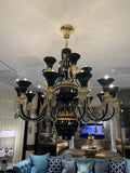 American Traditional Branch Crystal Chandelier with Candle Design in Black and Gold - 12 Lights:D33.5