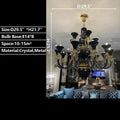 American Traditional Branch Crystal Chandelier with Candle Design in Black and Gold - 12 Lights:D33.5