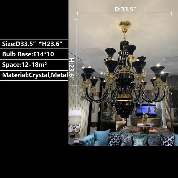 American Traditional Branch Crystal Chandelier with Candle Design in Black and Gold - 12 Lights:D33.5"*H27.6"Warm LightJecanoli