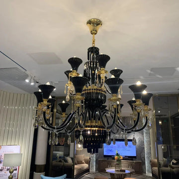American Traditional Branch Crystal Chandelier with Candle Design in Black and Gold - 8 Lights:D29.5"*H21.7"Warm LightJecanoli